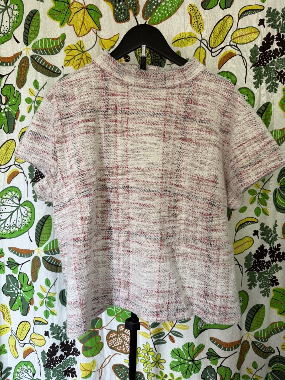 Ann Taylor Factory Tweed Plaid Short Sleeve Top XL